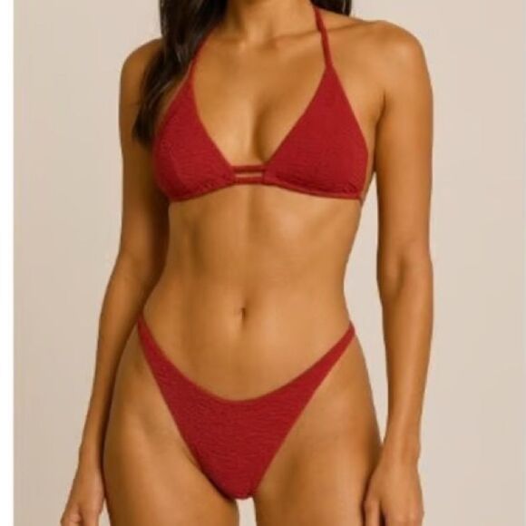 WET NWT Los Angeles Textured Bikini Top in Rust Dark Red Size Medium - Picture 1 of 7
